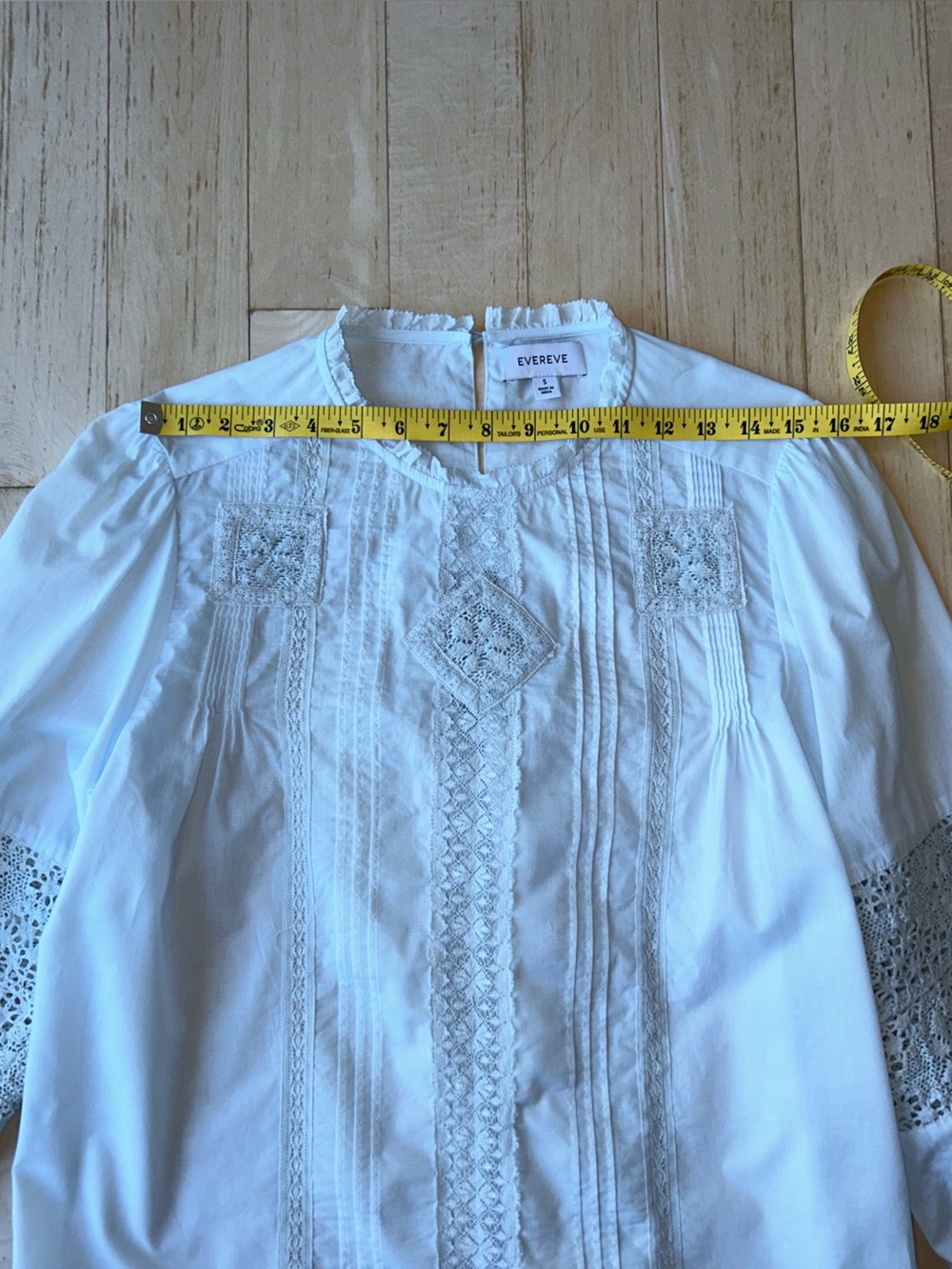 Evereve Victorian Pintuck Crochet Lace Detail Pale Blue Blouse Boho Size S EUC - Picture 13 of 16